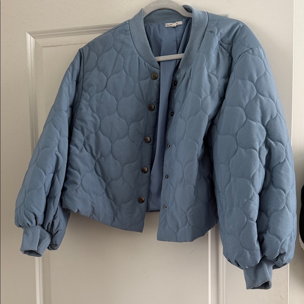 Stylish Women's Blue Quilted Bomber Jacket